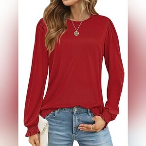 Red Long Sleeve Ruffle Cuff Women's Top
